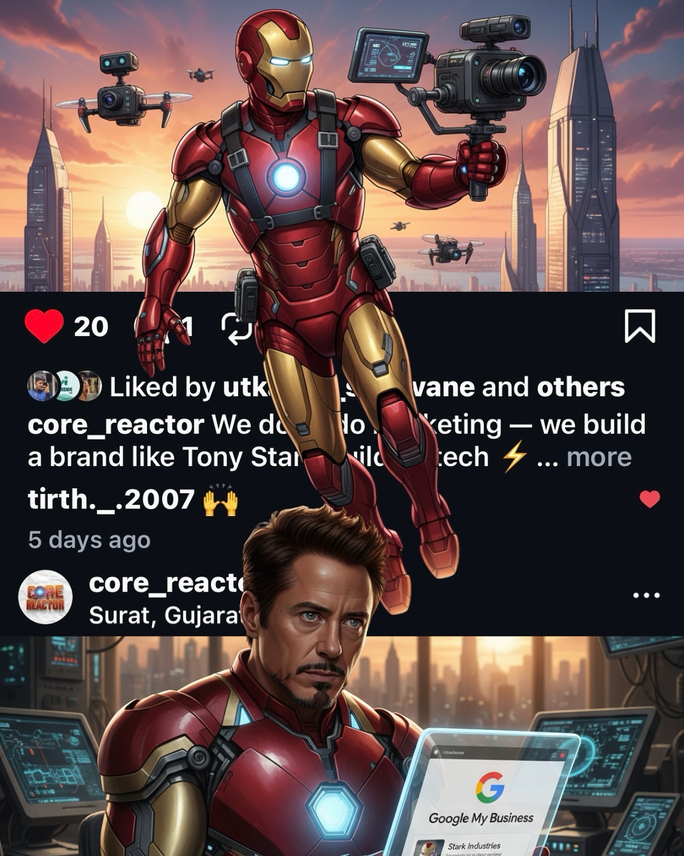 Even the Invincible Iron Man knows you have to keep up with the algorithm. We’re not just setting trends—we’re creating the future’s feed. 🚀
.
.
.
.
#tonystark #ironman #digitalmarketingtips #freelance #fyf #virals #socialmedia #brandingandmarketing #instagram #CoreReactor #followforfollowback #algorithms #explorepage✨#growth #growthmindset #growwithus